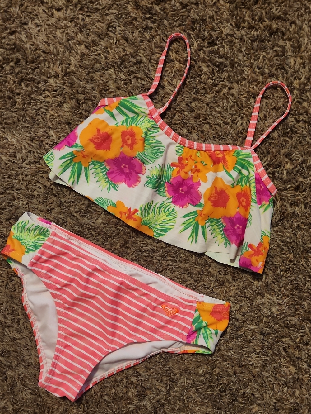 Roxy Girls Floral Pink Orange Bikini Set